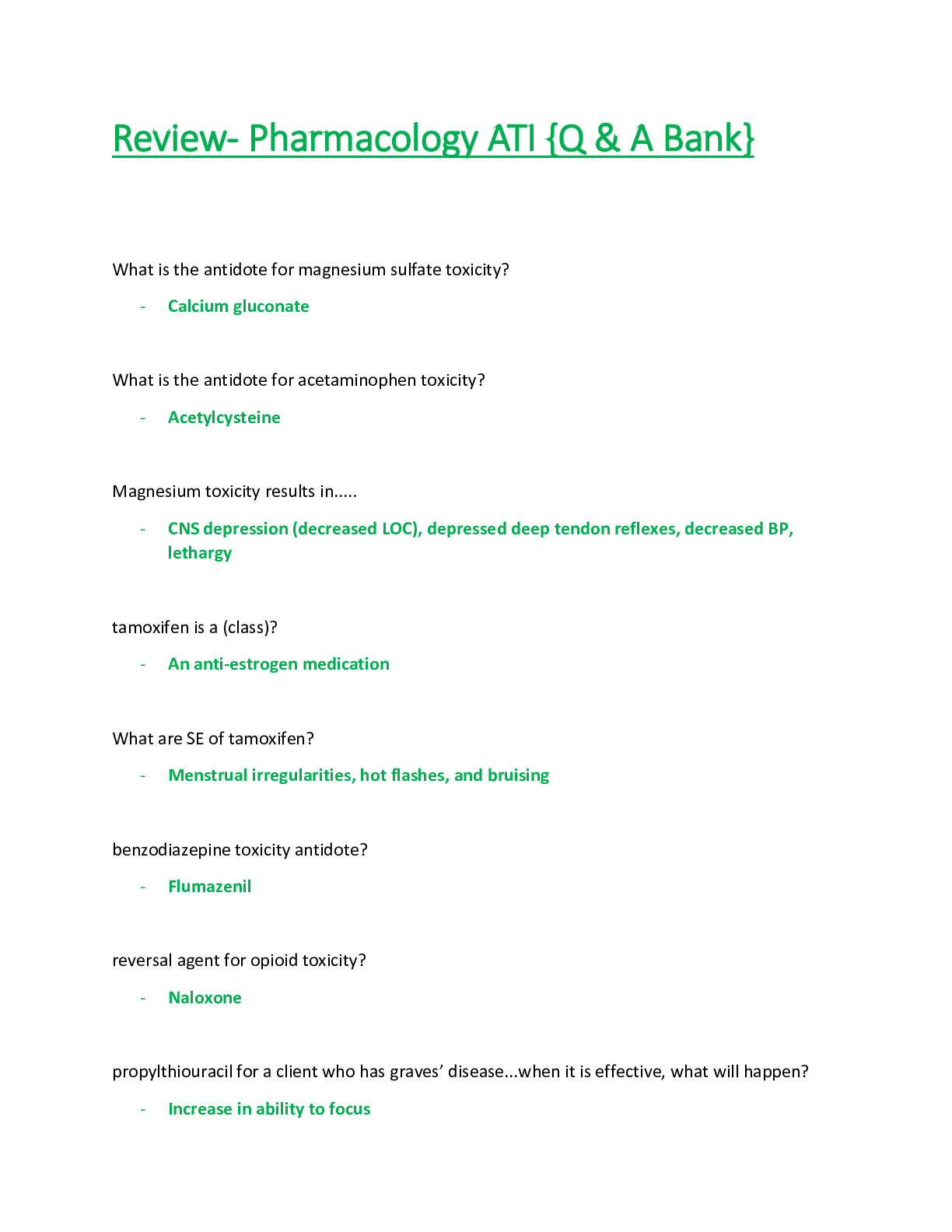 Preview of Review - ATI Pharmacology {Q & A Test Bank} Latest 2021